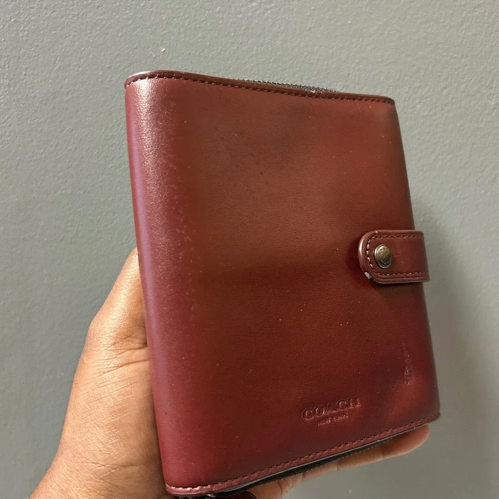Coach F34868 Cord Wallet Cardinal Red Burgundy Leather Zip Leather Bifold